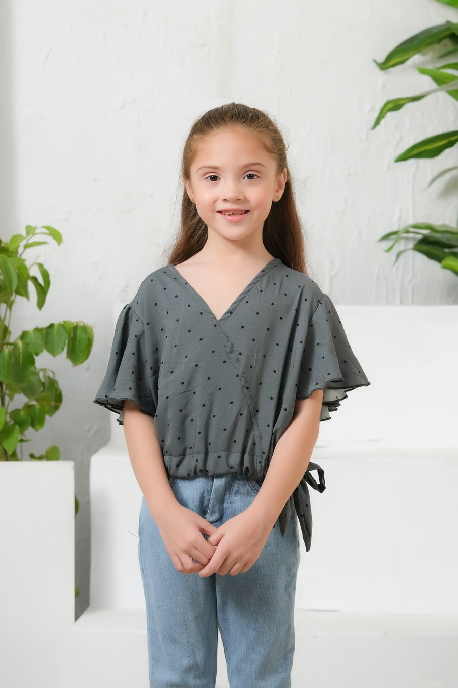 Ditsy Green Floral Print Crop Top - Cotton - shirts, topsshirts, kids-clearance - Sprinkles Pakistan