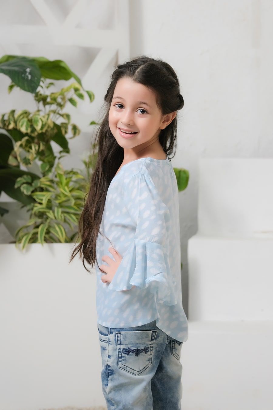 Allover Sky Dot Print Frill Sleeves Top - Cotton - shirts, topsshirts, kids-clearance - Sprinkles Pakistan