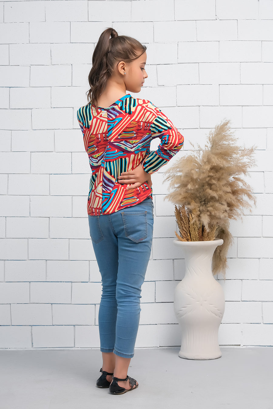 Allover Print Asymmetrical Boat Neck Long Sleeves Shirt - Fabric - shirts, topsshirts, kids-clearance - Sprinkles Pakistan