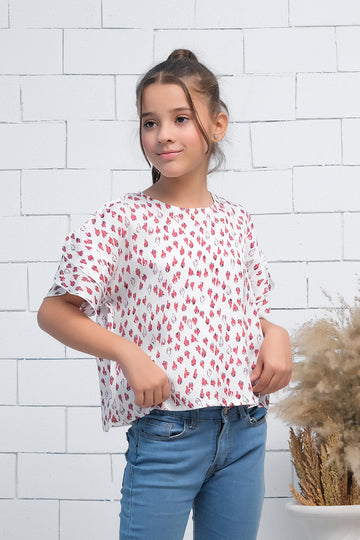 Pink Allover Tulips Print Half Sleeves Print Top