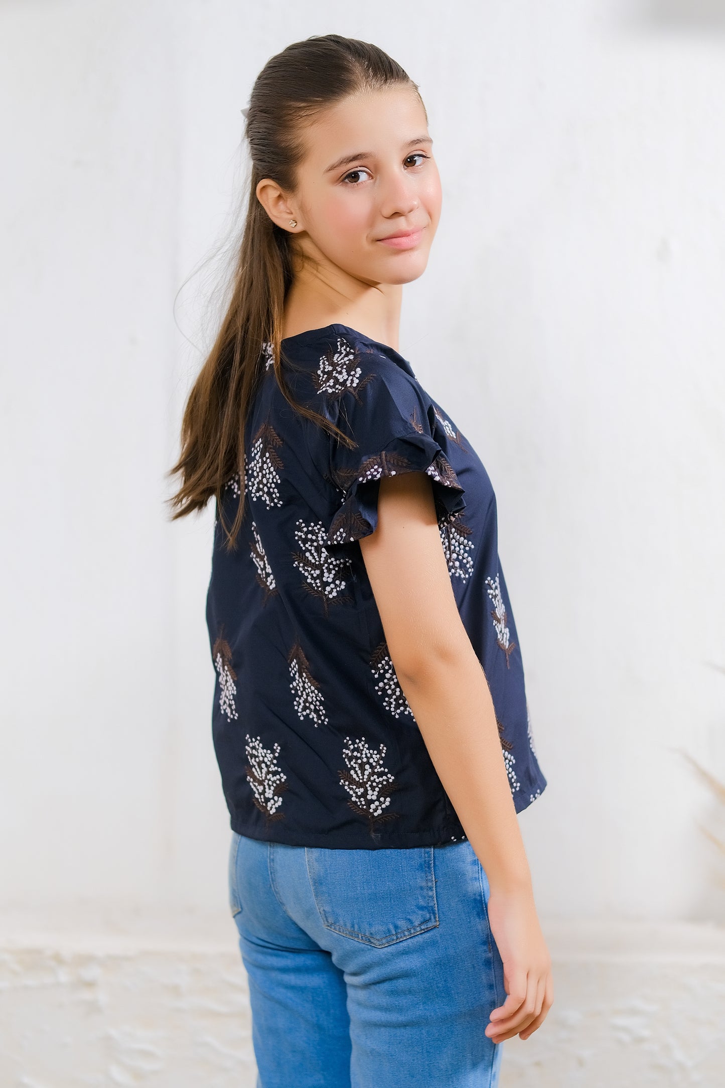 Black & White Floral Print Top - Cotton - shirts, topsshirts - Sprinkles Pakistan