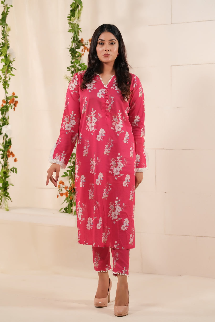 Fuchsia Blossoms Lawn 2 Pcs Ready to Wear Set - Lawn - grand-sale, lawn, 2pcs-rtw - Sprinkles Pakistan