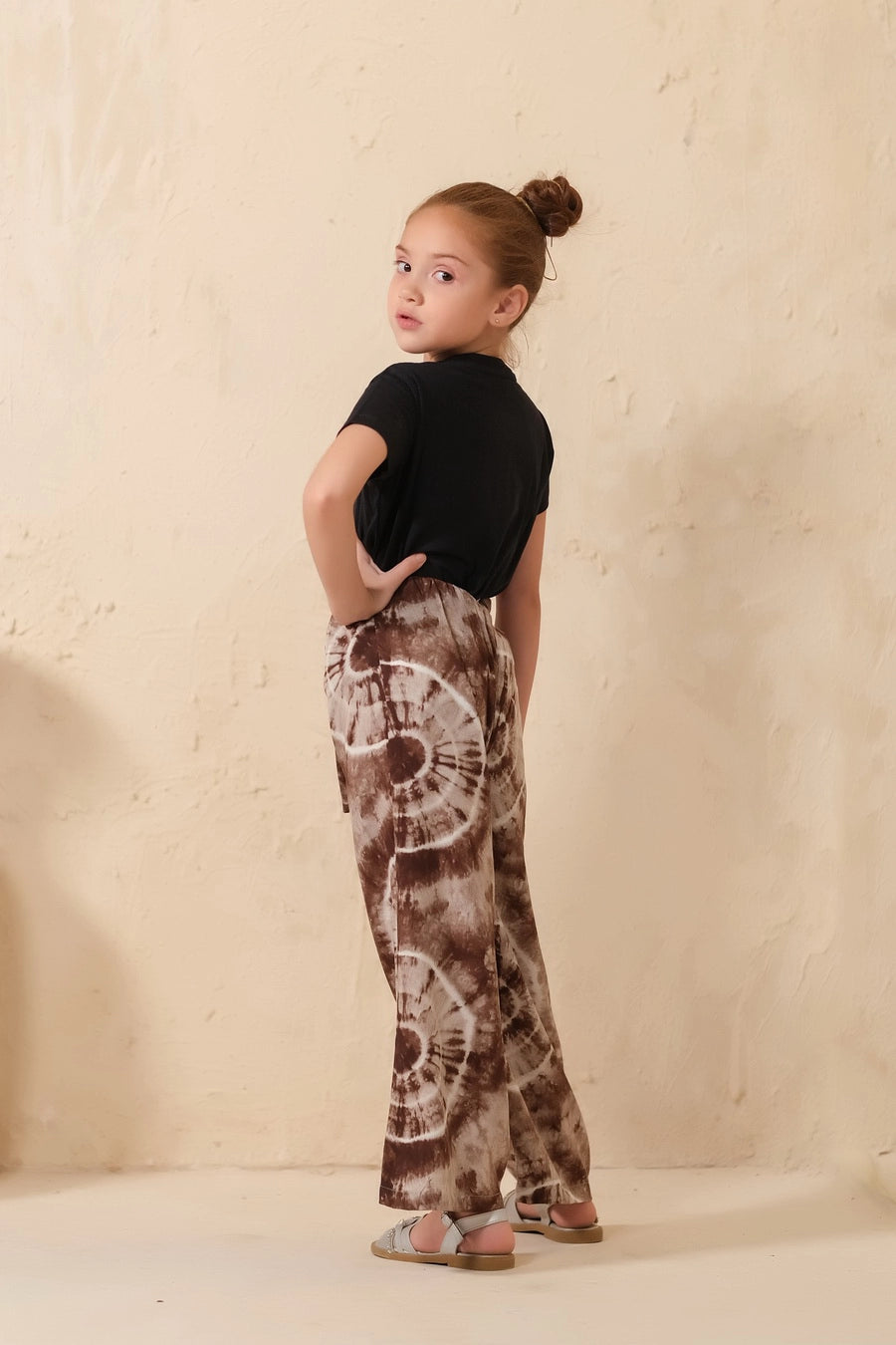 Tie Dye Slash Brown Flare Wide Leg Trouser - Soft Summer Crepe - bottoms, pants, women-bottom, women-clearance - Sprinkles Pakistan