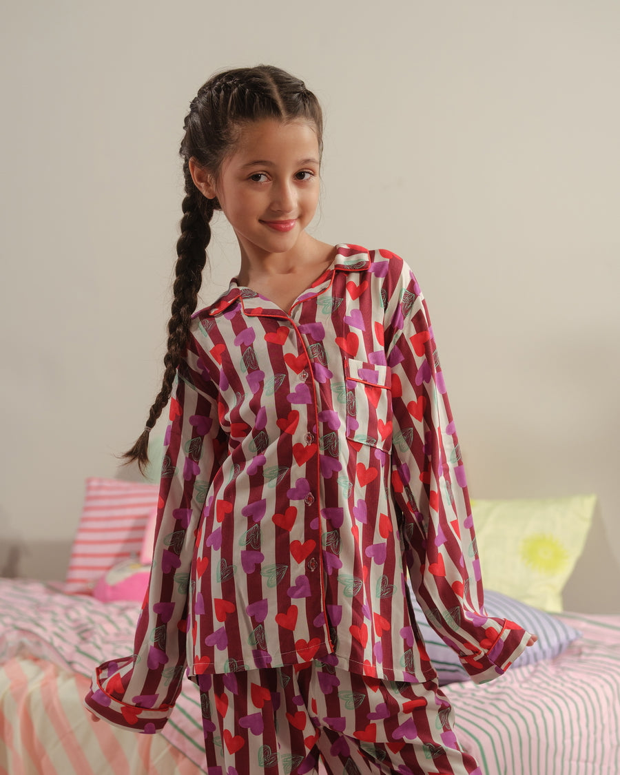 Heartstrings Charm - 2pcs - Nightsuit - Boski Linen - New Arrival, Night Suit - Sprinkles Pakistan