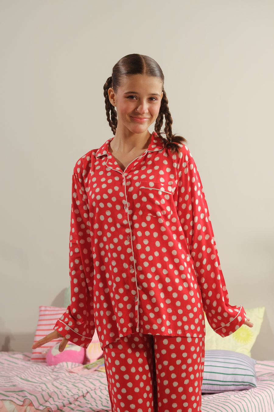 Red Eclipse - 2pcs - Nightsuit - Boski Linen - New Arrival, Night Suit - Sprinkles Pakistan