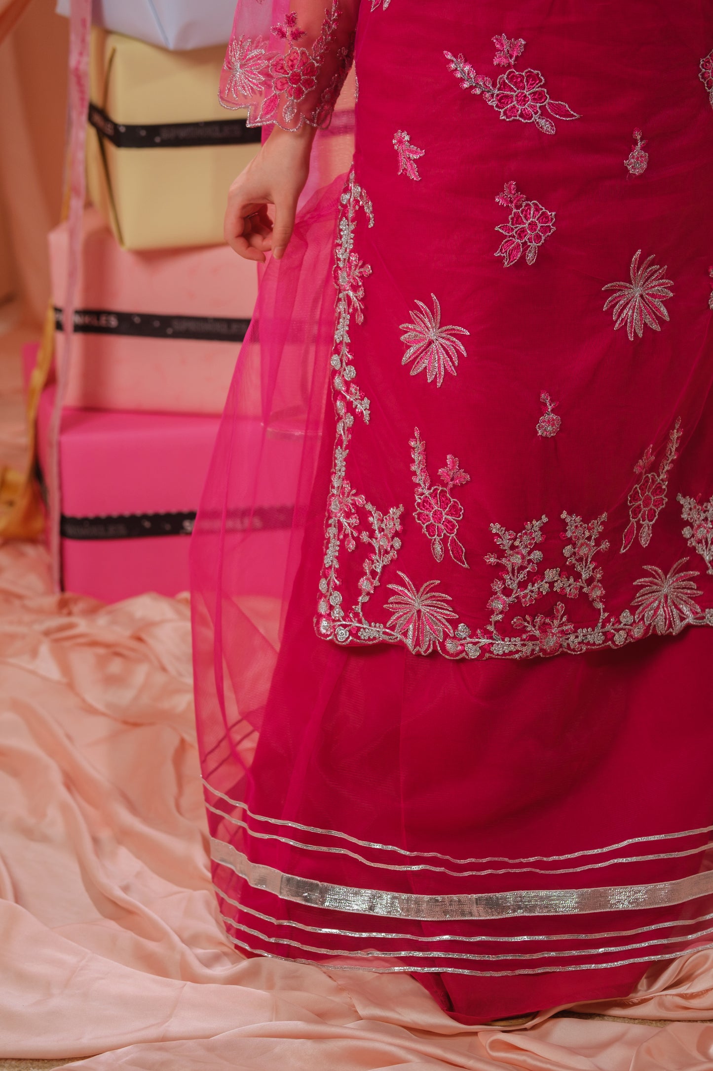 Candy Rose - 3pcs - Sequence Embroidered Net - Festive - Sprinkles Pakistan