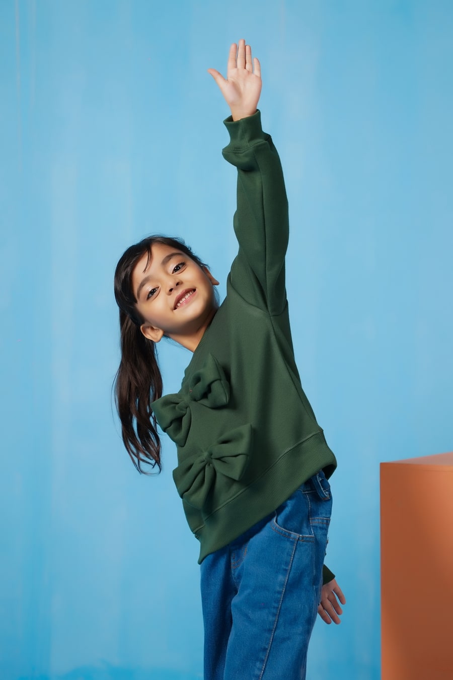 Bow Charm Sweatshirt - Dark Green - Fleece - kids, kids-winter, sweat-shirts-hoodies, western - Sprinkles Pakistan