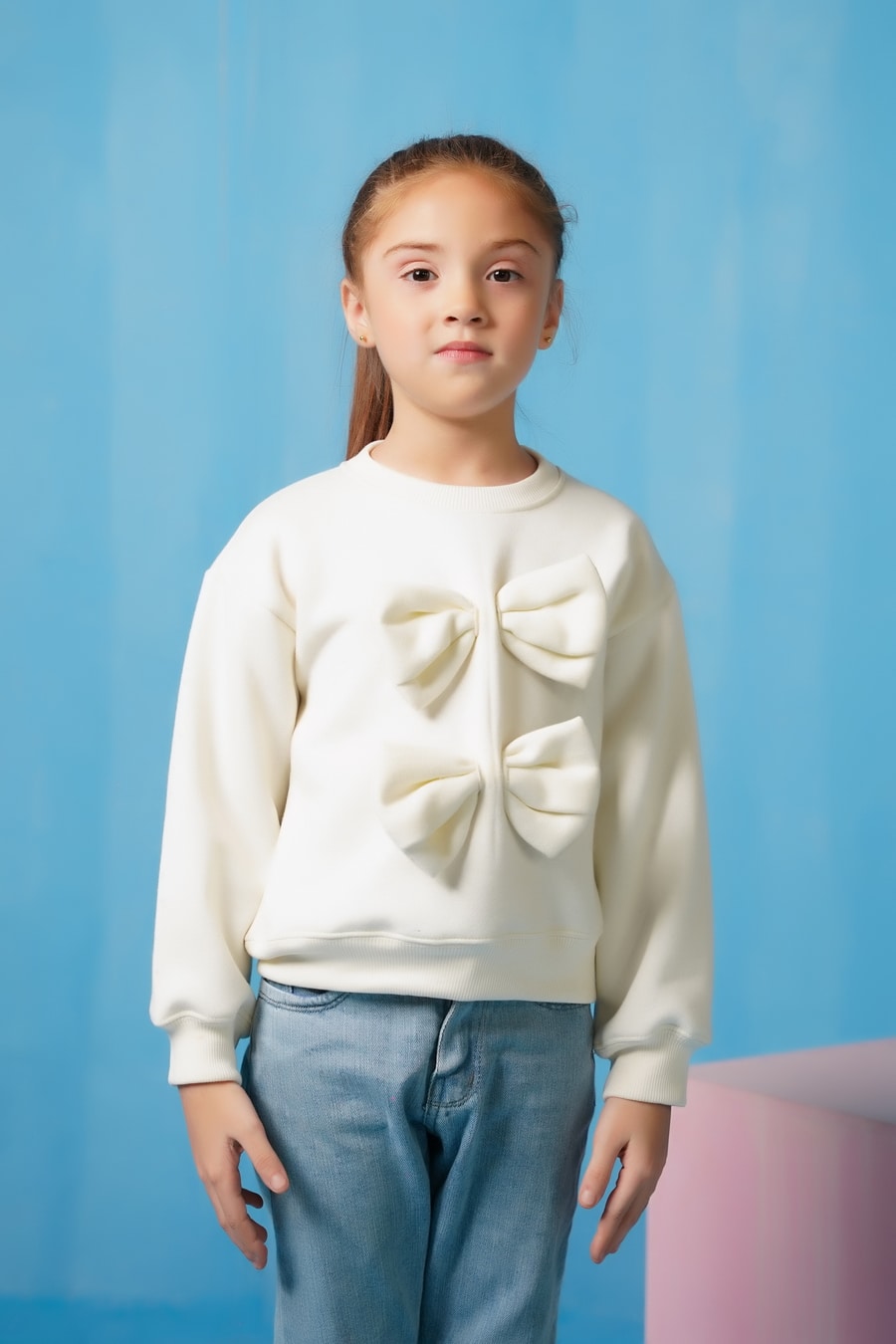 Bow Charm Sweatshirt - Cream White - Fleece - kids, kids-winter, sweat-shirts-hoodies, western - Sprinkles Pakistan