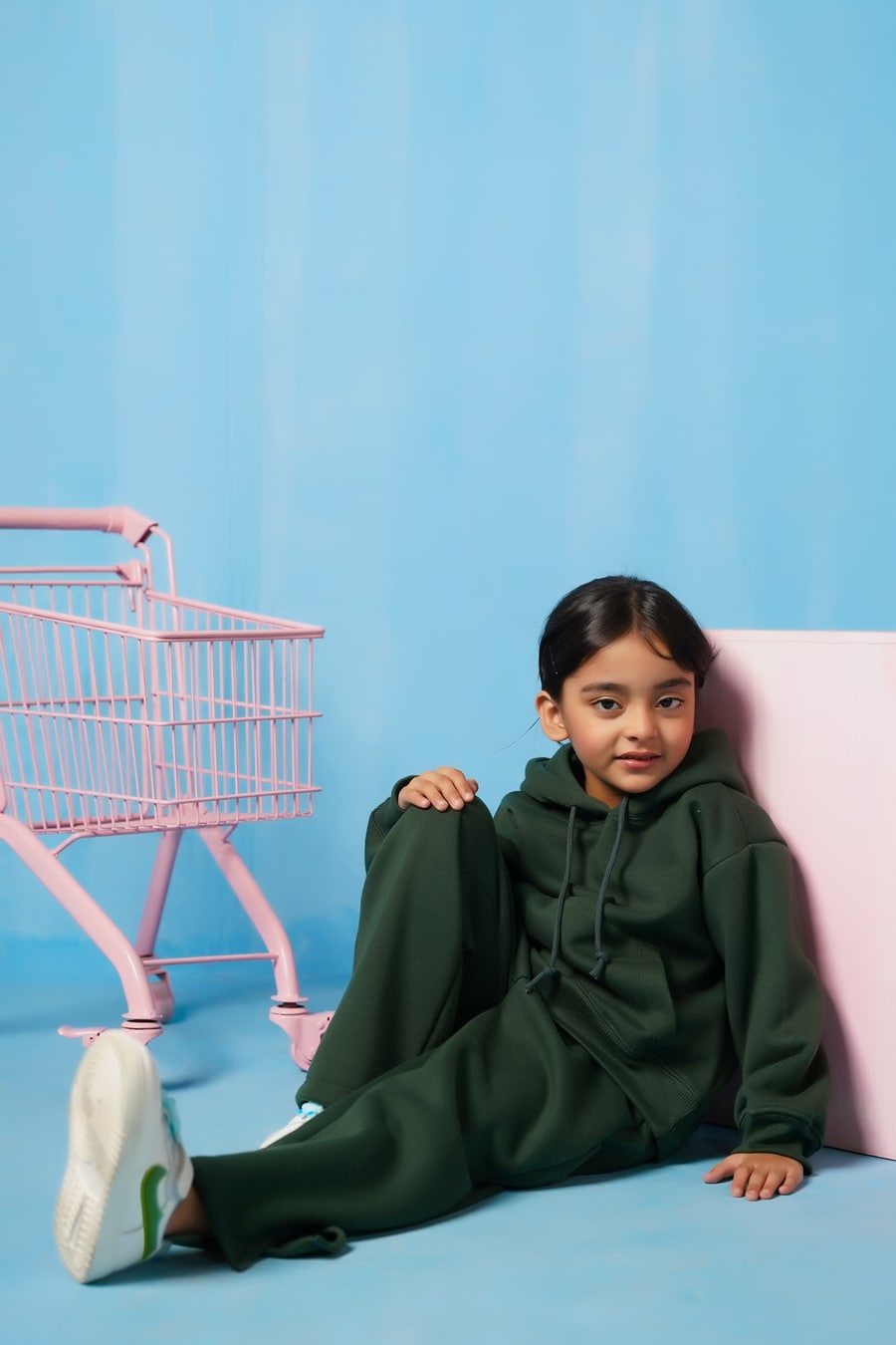 Hoodie With Slit Open Flared Pants - Dark Green