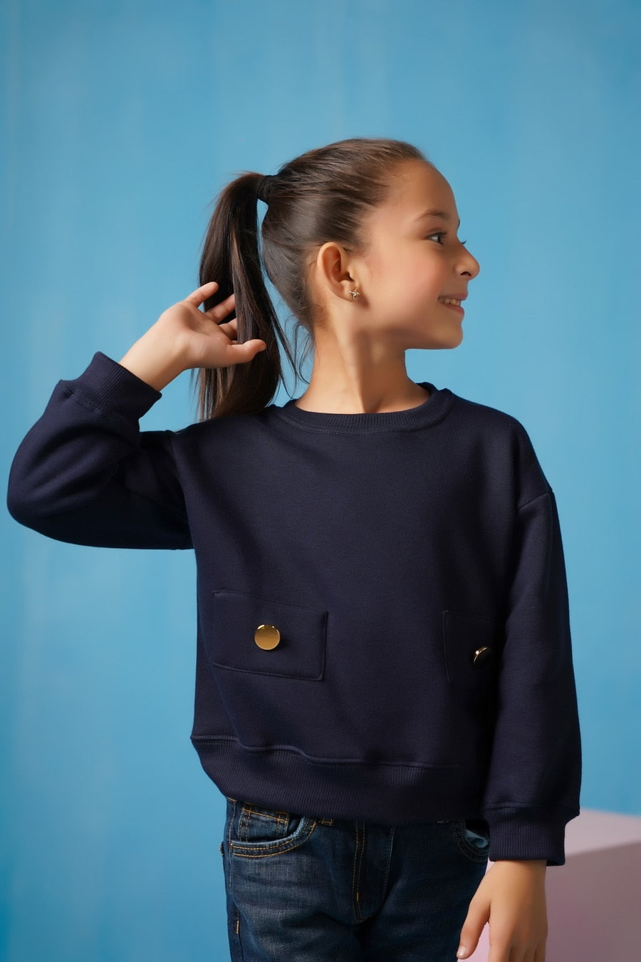 Sweatshirt With Flap - Navy Blue