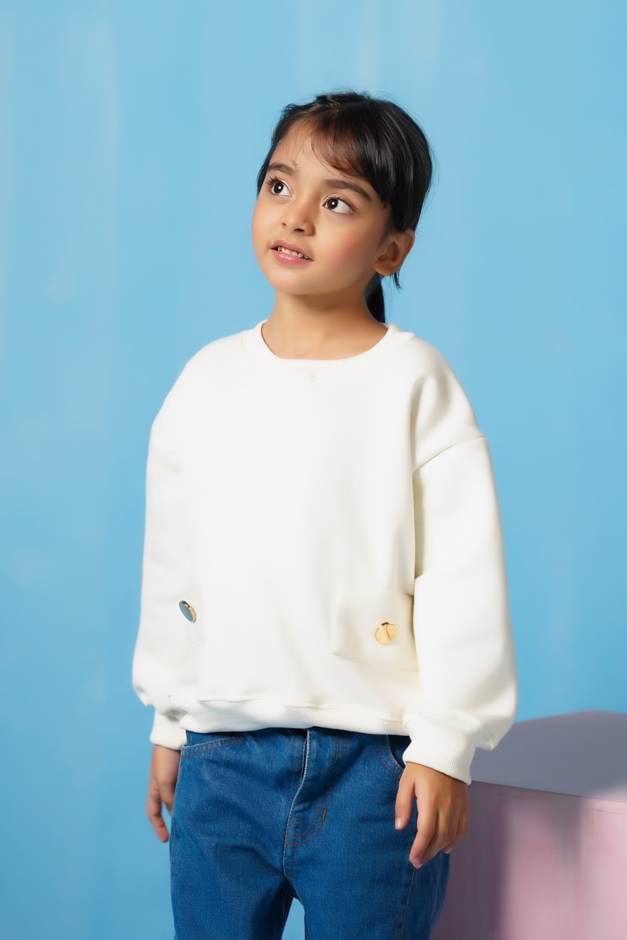 Sweatshirt With Flap- Cream White