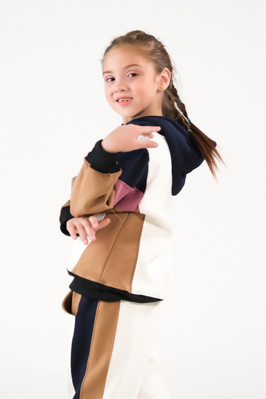 Color-Block Hoodie Set - Cream