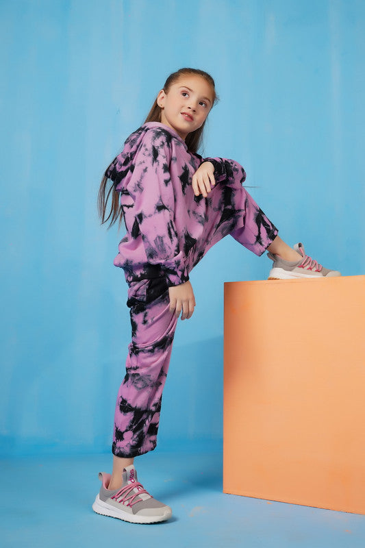 Tie Die Hoodie With Jogger Pants - Tea Pink