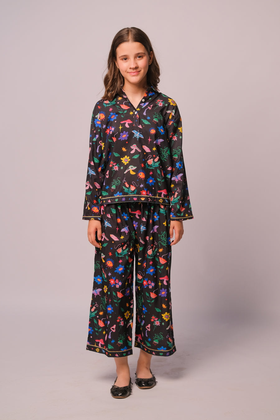 Midnight Petals - Co-ord Set - Poly Cambric - 2pcs-ready-to-wear, Kids Co-Ord Set - Sprinkles Pakistan