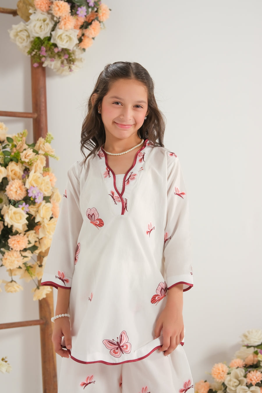 Blush Bloom White - 2pcs - Embroidered