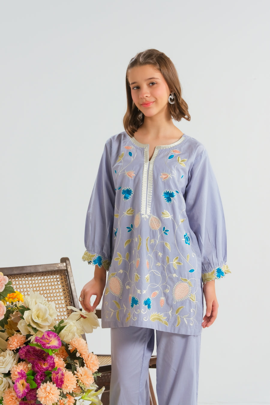 Bluebell Bloom White - 2pcs - Embroidered