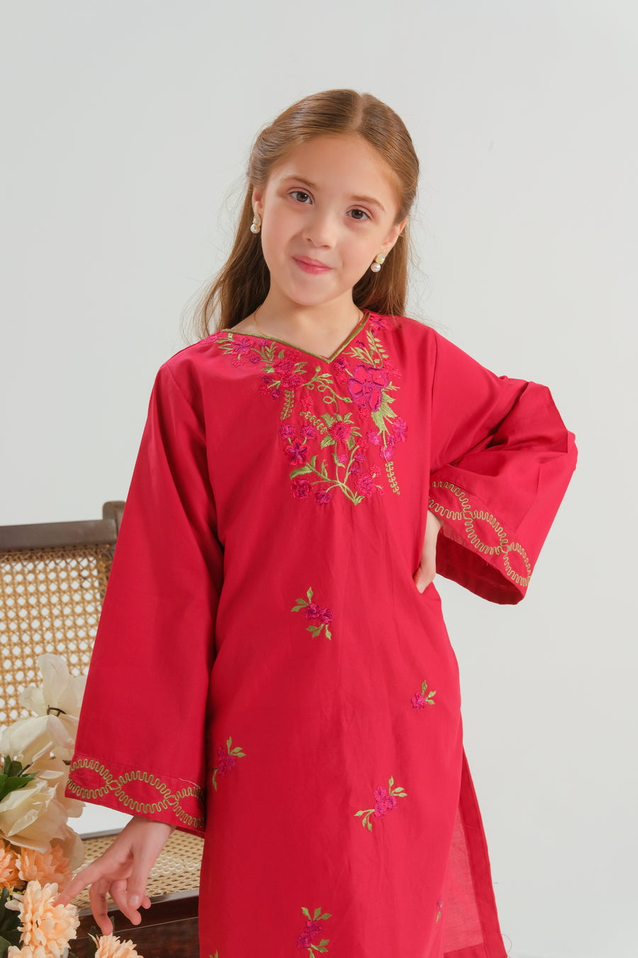 Crimson Petal Grace - 2pcs - Embroidered