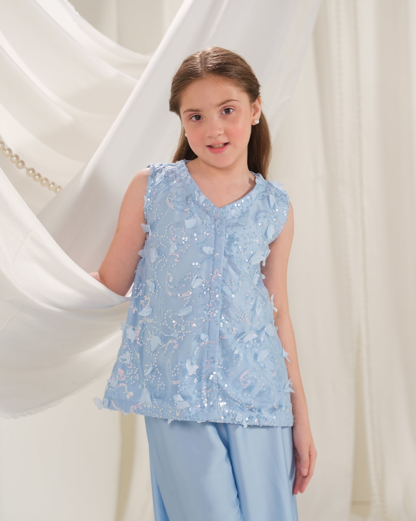 Frosted Petal - 2pcs - Sequence Net & Silk - Festive - Sprinkles Pakistan