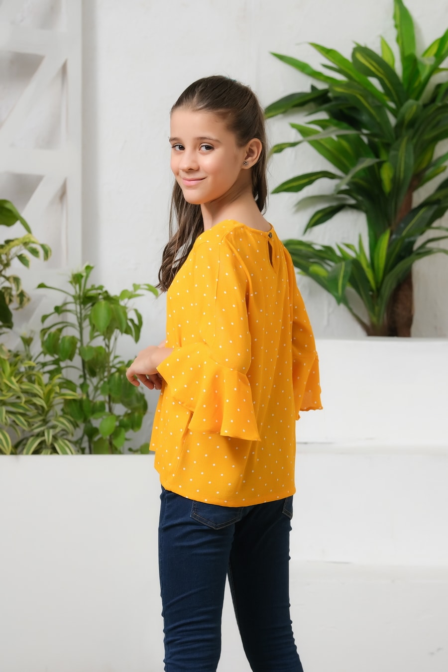 Allover Dot Print Frill Sleeves Top - Cotton - shirts, topsshirts, kids-clearance - Sprinkles Pakistan