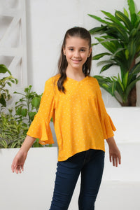 Allover Dot Print Frill Sleeves Top - Cotton - shirts, topsshirts, kids-clearance - Sprinkles Pakistan