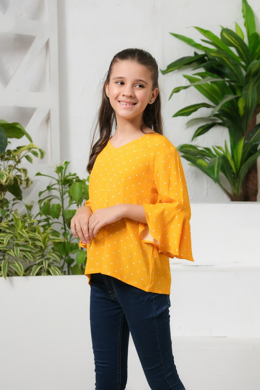 Allover Dot Print Frill Sleeves Top - Cotton - shirts, topsshirts, kids-clearance - Sprinkles Pakistan