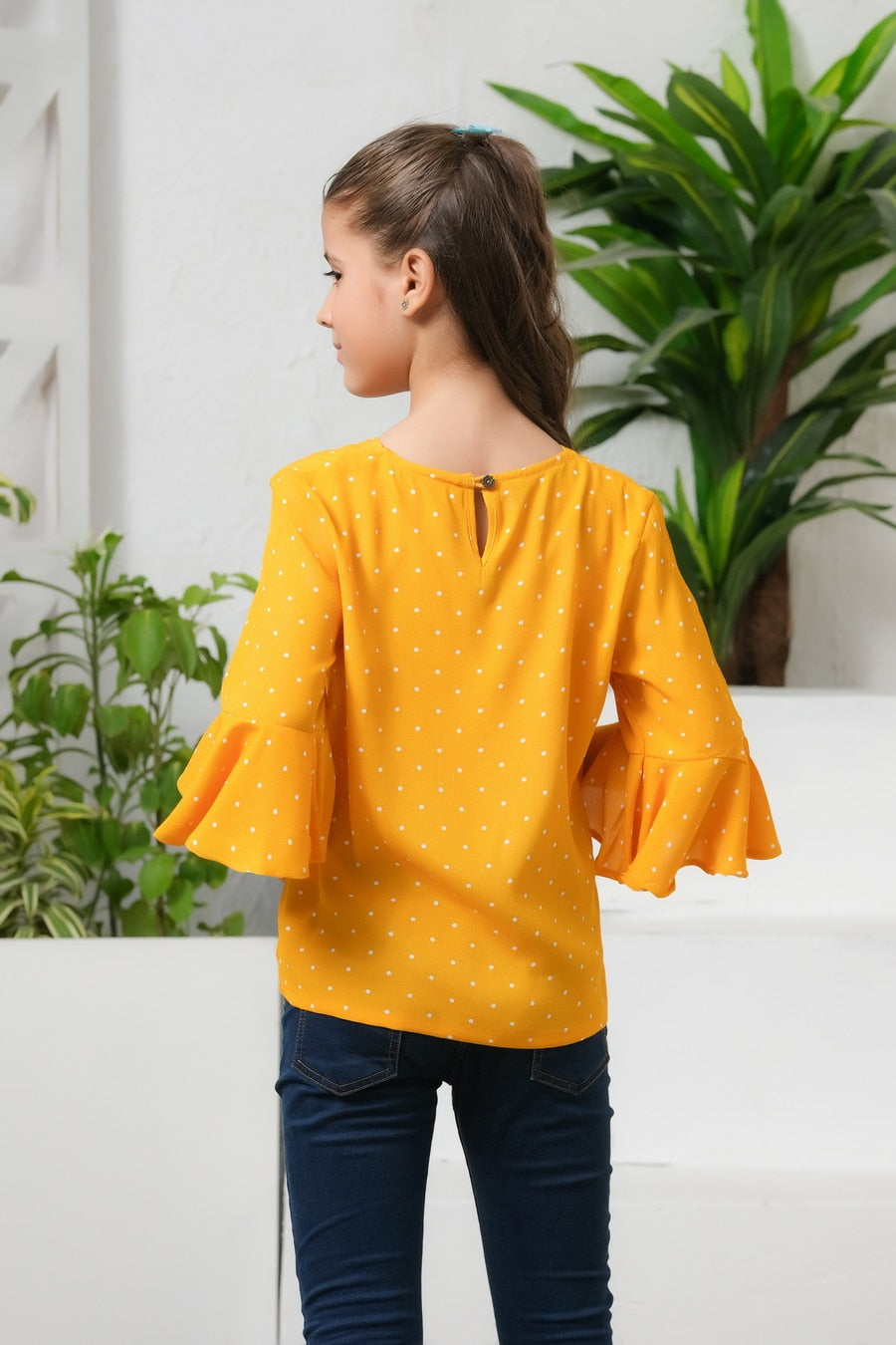 Allover Dot Print Frill Sleeves Top - Cotton - shirts, topsshirts, kids-clearance - Sprinkles Pakistan