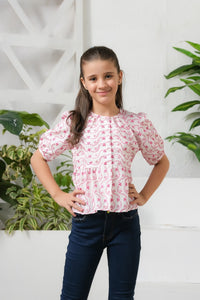Allover Floral Embroidery Top - Chicken Kadi - shirts, topsshirts, kids-clearance - Sprinkles Pakistan
