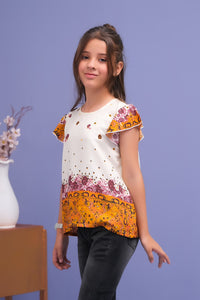White Rose Ruffle Armhole Printed Shirts - Cotton - shirts, topsshirts, kids-clearance - Sprinkles Pakistan