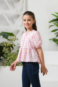 Allover Floral Embroidery Top - Chicken Kadi - shirts, topsshirts, kids-clearance - Sprinkles Pakistan