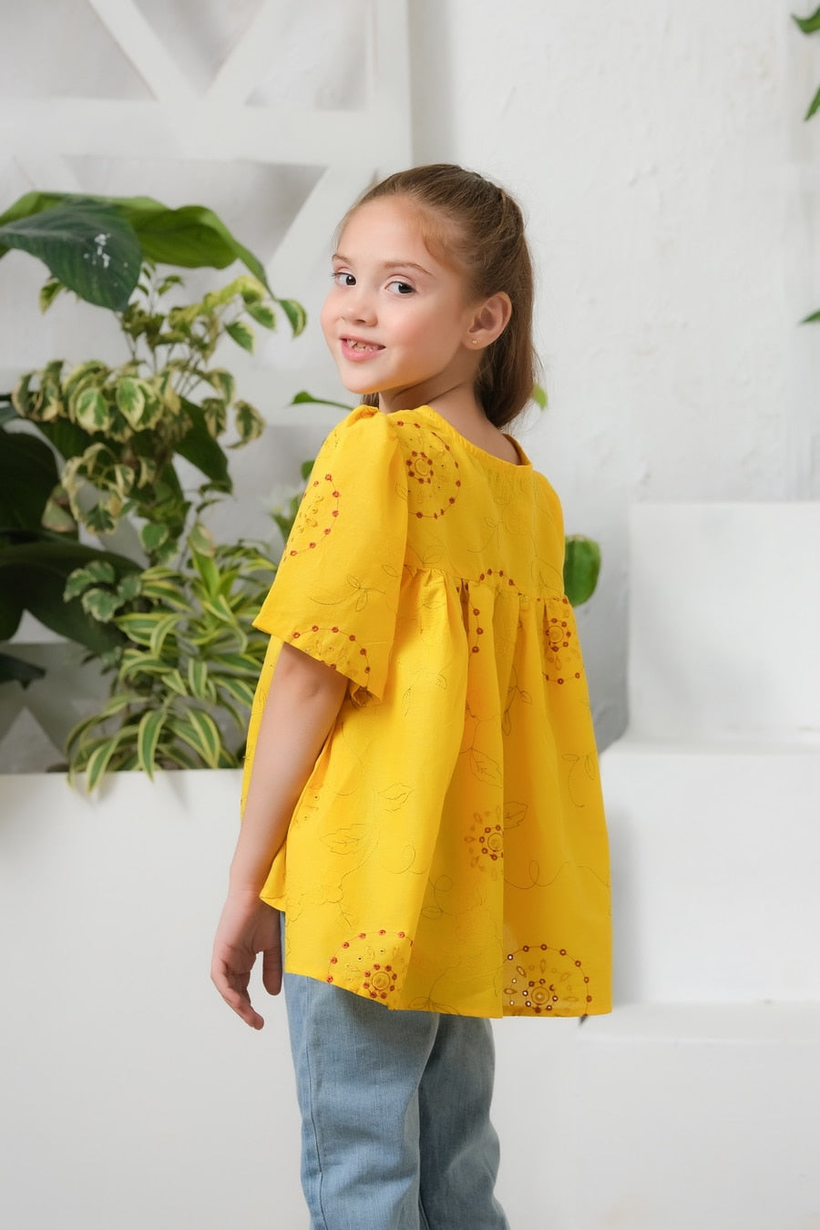 Clasi Puff Sleeve Cutout Detail Top - Yellow - Chicken Kadi - shirts, topsshirts, kids-clearance - Sprinkles Pakistan