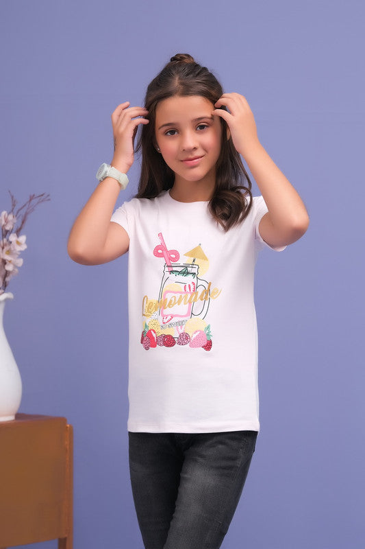 Baby Pink Lemonade Print Tee - Cotton - Tee_clearance,grand-sale, t-shirts, kids-clearance - Sprinkles Pakistan