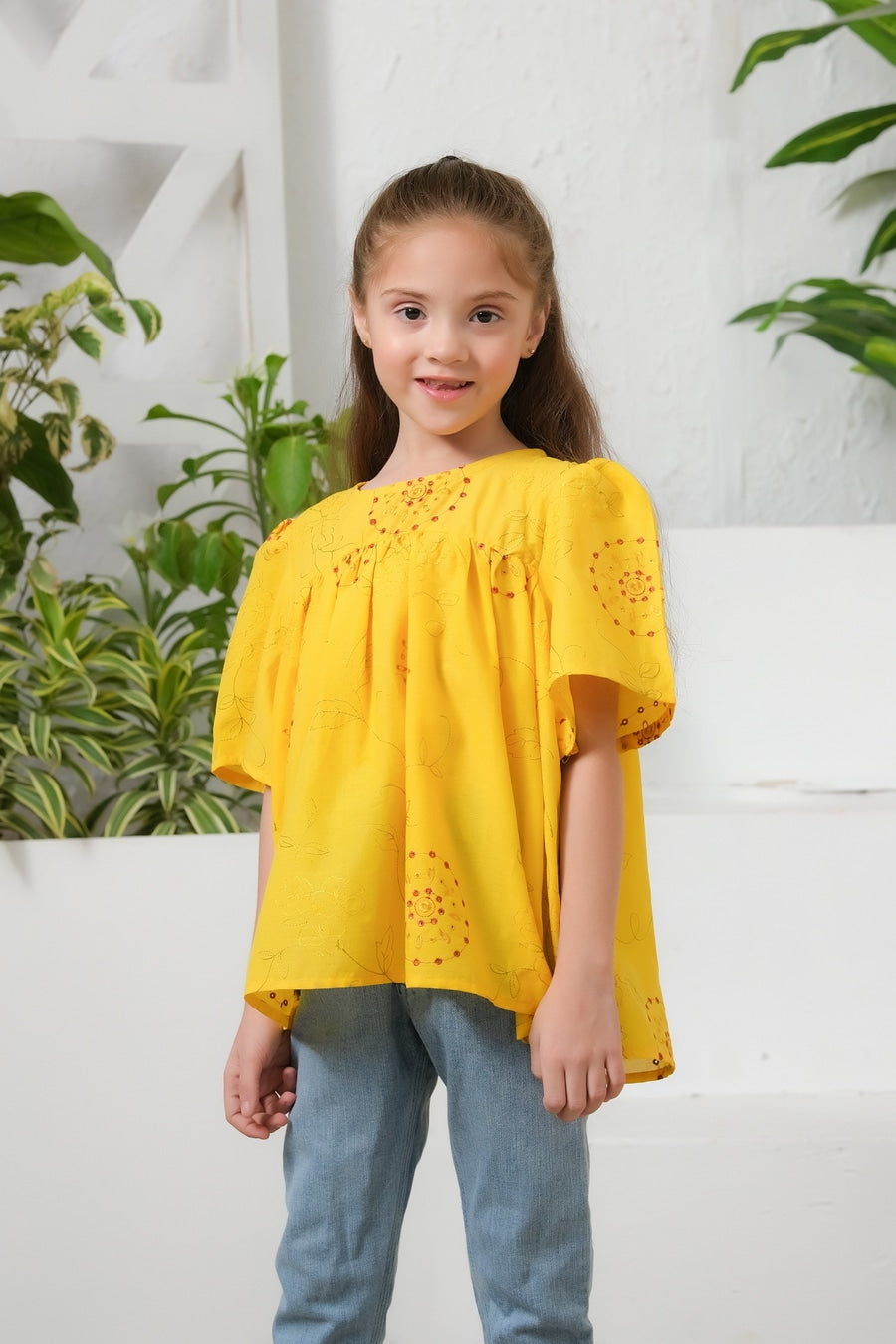 Clasi Puff Sleeve Cutout Detail Top - Yellow - Chicken Kadi - shirts, topsshirts, kids-clearance - Sprinkles Pakistan