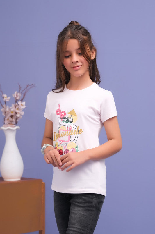 Baby Pink Lemonade Print Tee - Cotton - Tee_clearance,grand-sale, t-shirts, kids-clearance - Sprinkles Pakistan