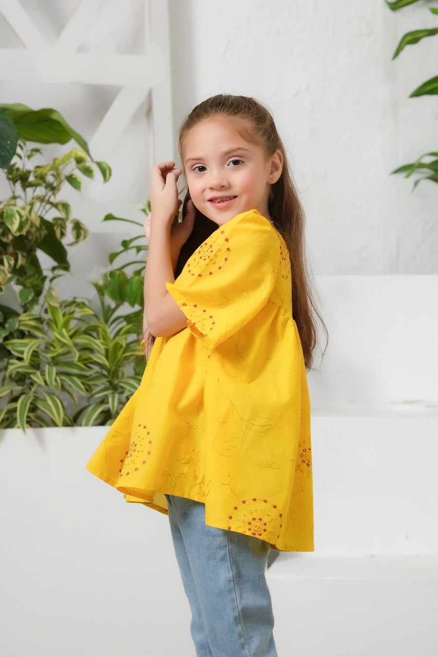 Clasi Puff Sleeve Cutout Detail Top - Yellow - Chicken Kadi - shirts, topsshirts, kids-clearance - Sprinkles Pakistan