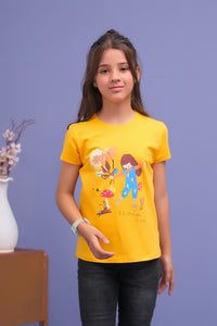 Yellow Adventure Friend Print Tee - Cotton - Tee_clearance,grand-sale, t-shirts, kids-clearance - Sprinkles Pakistan