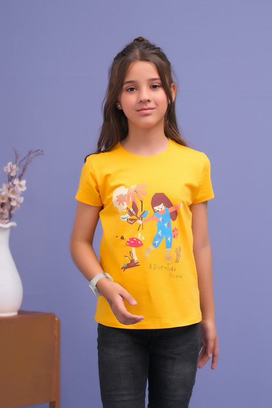 Yellow Adventure Friend Print Tee - Cotton - Tee_clearance,grand-sale, t-shirts, kids-clearance - Sprinkles Pakistan