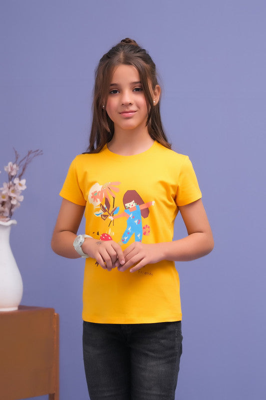 Yellow Adventure Friend Print Tee - Cotton - Tee_clearance,grand-sale, t-shirts, kids-clearance - Sprinkles Pakistan
