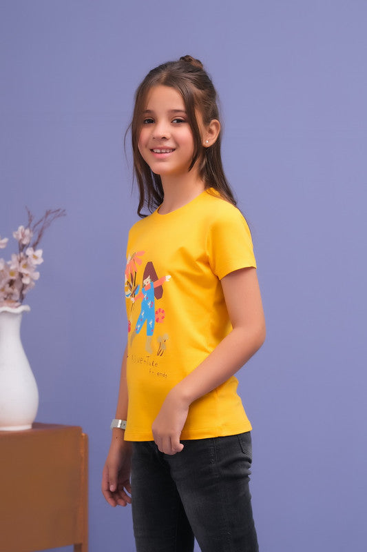 Yellow Adventure Friend Print Tee - Cotton - Tee_clearance,grand-sale, t-shirts, kids-clearance - Sprinkles Pakistan