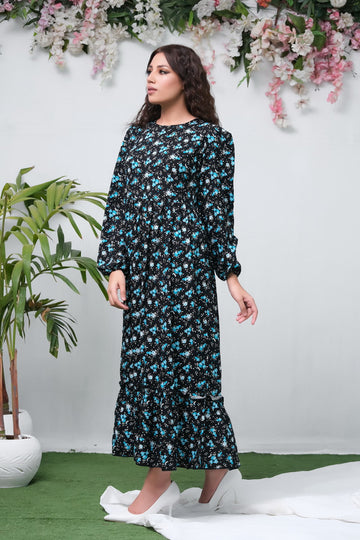 The Duo Black Allover Flover Print Full Sleeve Tunic Dress