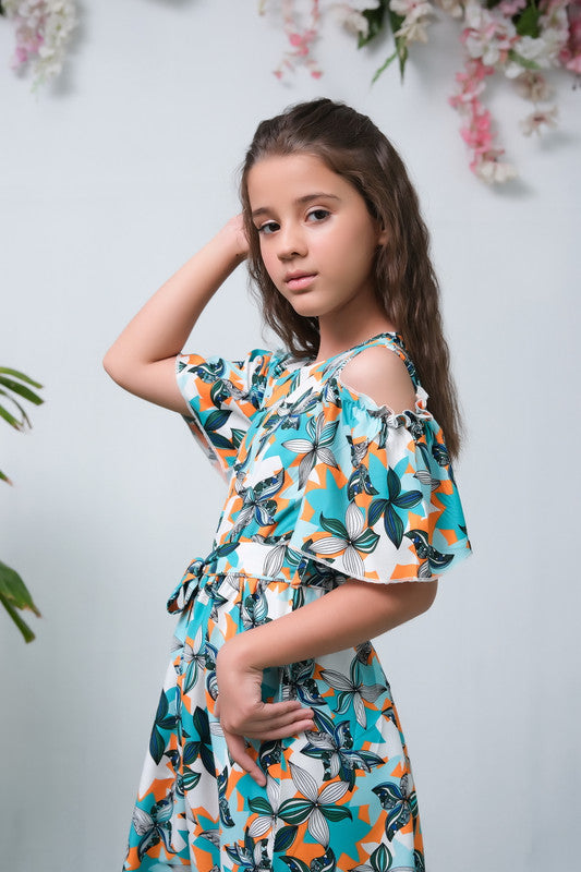 The Duo Multi Allover Flover Print Short Sleeve Tunic Dress