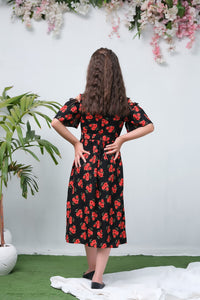 The Duo Black Rose Allover Flover Print Short Sleeve Tunic Dress - Summer Boski - kids, tunics-kids - Sprinkles Pakistan