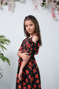 The Duo Black Rose Allover Flover Print Short Sleeve Tunic Dress - Summer Boski - kids, tunics-kids - Sprinkles Pakistan