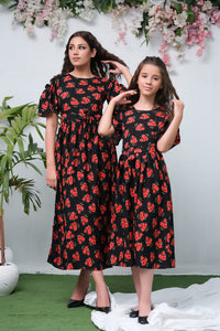 The Duo Black Rose Allover Flover Print Short Sleeve Tunic Dress - Summer Boski - kids, tunics-kids - Sprinkles Pakistan