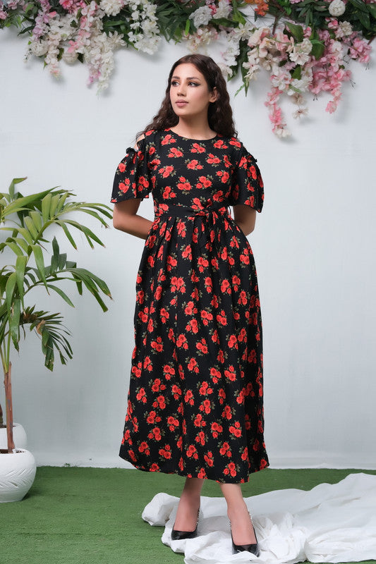 The Duo Black Rose Allover Flover Print Short Sleeve Tunic Dress - Summer Boski - kids, tunics-kids - Sprinkles Pakistan
