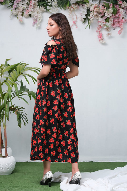 The Duo Black Rose Allover Flover Print Short Sleeve Tunic Dress - Summer Boski - kids, tunics-kids - Sprinkles Pakistan