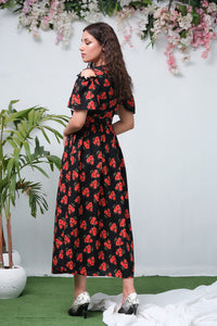 The Duo Black Rose Allover Flover Print Short Sleeve Tunic Dress - Summer Boski - kids, tunics-kids - Sprinkles Pakistan