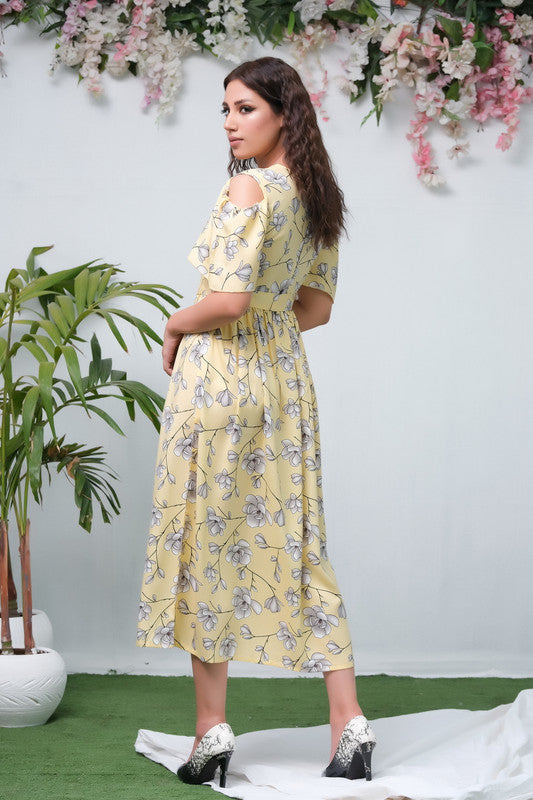The Duo Yellow Allover Flover Print Short Sleeve Tunic Dress