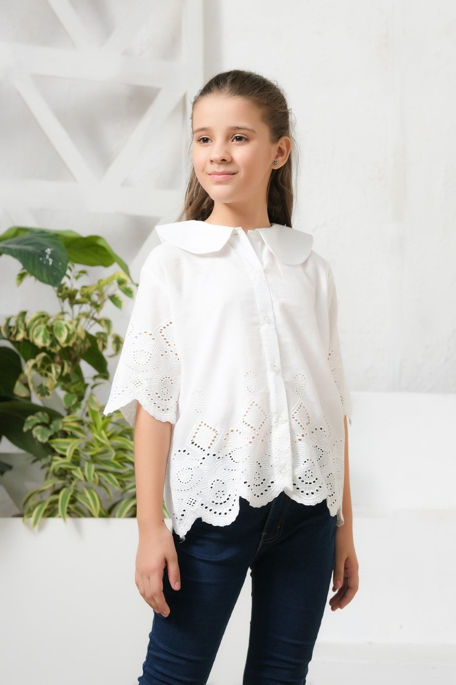 White Drop Shoulders Embroidery Shirt - Chicken Kadi - shirts, topsshirts, kids-clearance - Sprinkles Pakistan