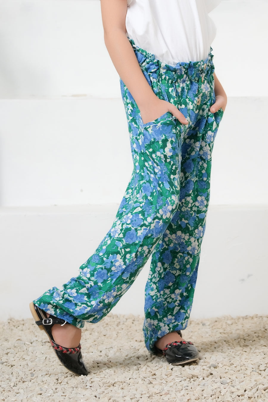 Green Floral Print Wide Leg Trousers