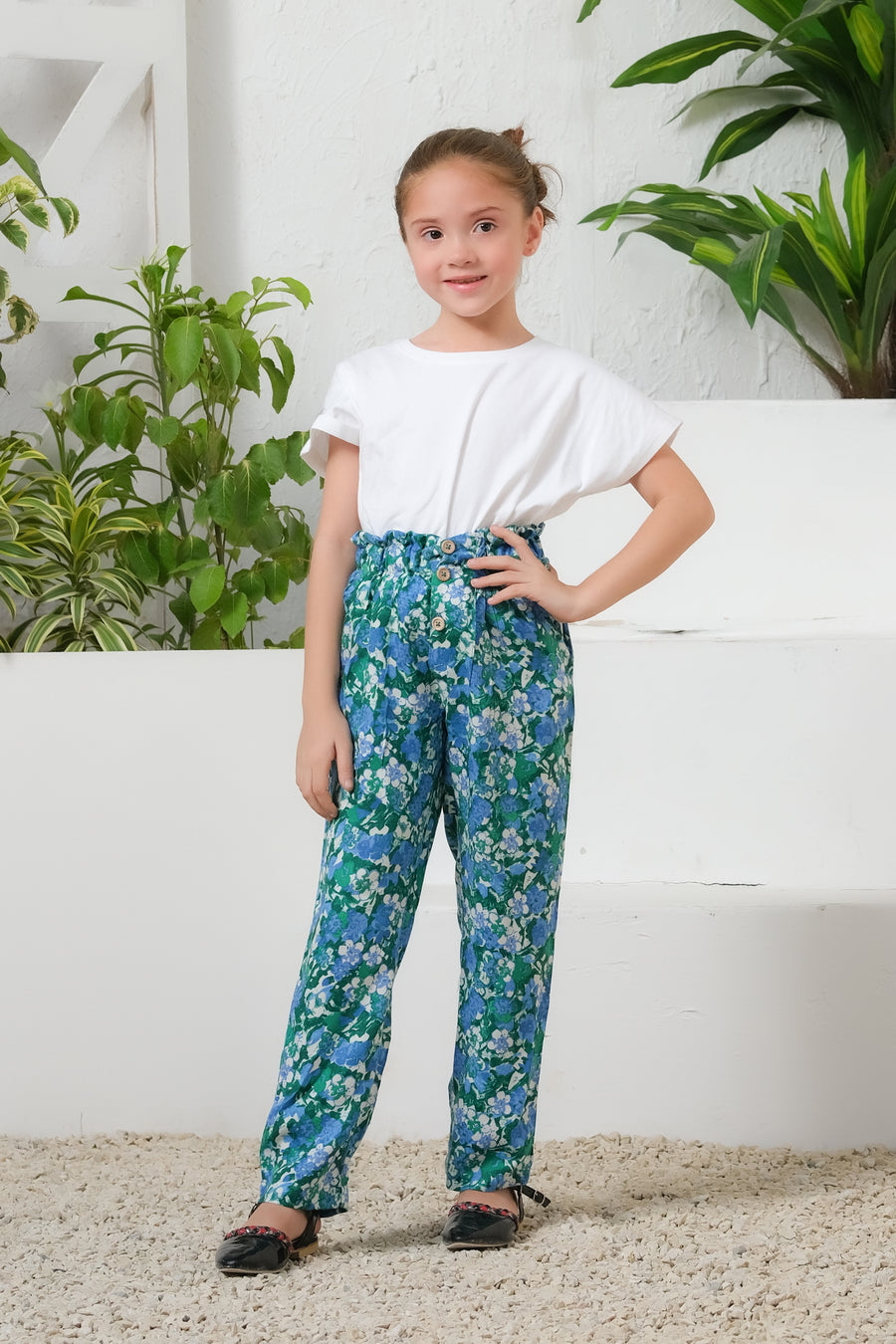 Green Floral Print Wide Leg Trousers